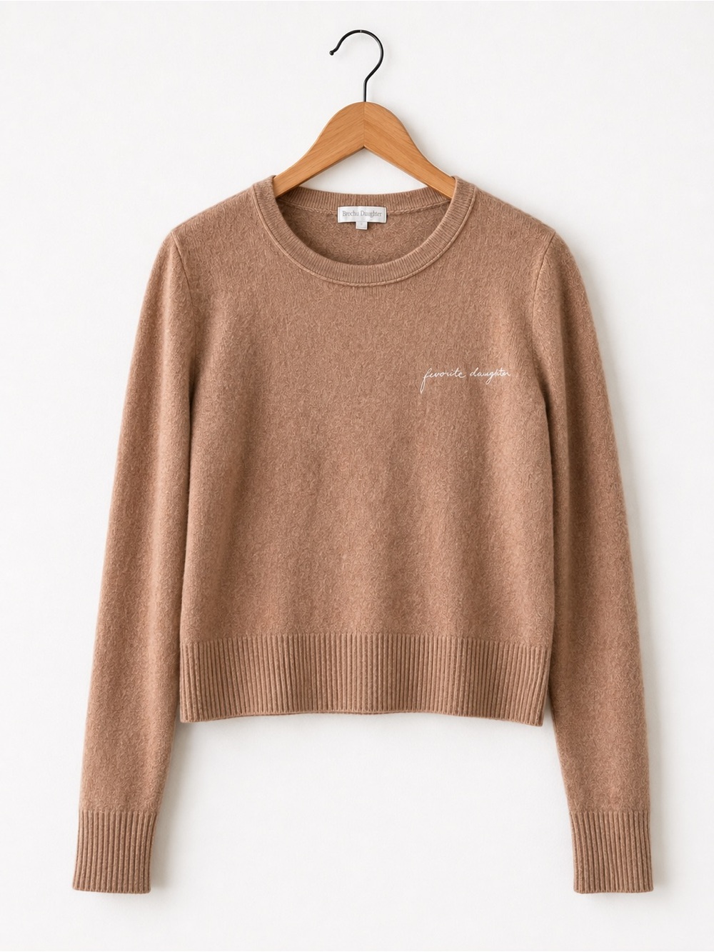 Favorite Daughter 100% Cashmere Ultra Soft Knit Embroidered Sweater Tawny Birch
